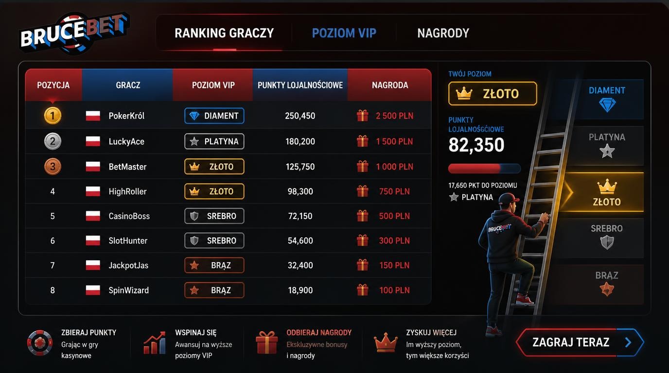 Widok rankingu graczy z nagrodami i postępem w lojalnościowym systemie.